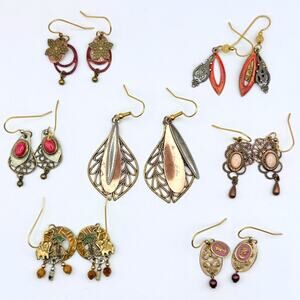 Lot of 7 SILVER FOREST Handcrafted Dangle Earrings Elephant Cameo ++ 18K GP Wire